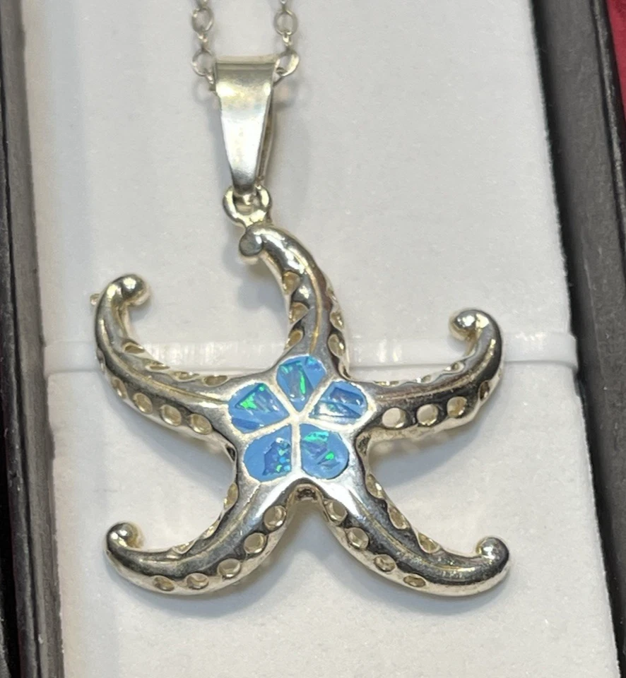 Vintage Mex. Collar colgante de plata de ley 950 Escorcia ópalo estrella de mar ME-61 Foto 1 de 4