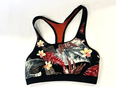 Body Guante Floral Tropical Negro Espalda Sujetador Deportivo Bikini Top Traje de Baño Talla S Foto 1 de 4