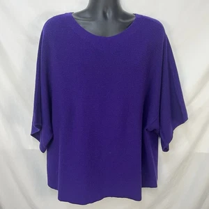 SUÉTER MANGA KIMONO TEJIDO ENTRELAZADO PÚRPURA LANA MERINO ITALIANO EILEEN FISHER XL - Imagen 1 de 8