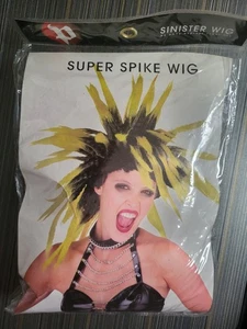 PONY Sinister Super Spike Black Yellow Wig Punk Rock Adult Halloween Costume - Picture 1 of 3
