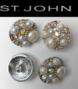 St John Knits Silver Multi Faux Pearl & Light Amber Crystal Replacement Buttons - Picture 1 of 1