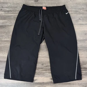 Vintage Nike Capri Pants Womens Medium 8/10 Black Drawstring Cropped Mid Rise - Picture 1 of 11