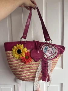 Irregular Choice Aunt Sally Shopper Handbag pink and straw - Picture 1 of 13