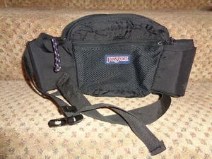 VTG 90s JANSPORT BLACK 2-BOTTLE HOLDER BELT DAY HIKING FANNY ZIPPER PADDED PACK - Picture 1 of 8