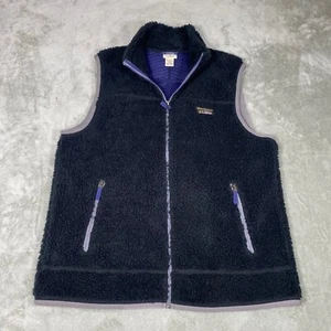 LL Bean Fleece Vest Full Zip Pockets Sleeveless Outdoor Black Purple LG - Picture 1 of 9