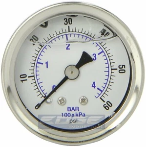 LIQUID FILLED PRESSURE GAUGE 0-60 PSI, 1.5" FACE, 1/8" NPT BACK MOUNT - Picture 1 of 2