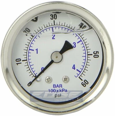 LIQUID FILLED PRESSURE GAUGE 0-60 PSI, 1.5" FACE, 1/8" NPT BACK MOUNT - Image 1 of 2