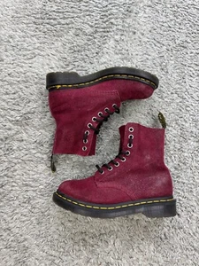 Dr Martens Combat Boots Women 5 Wine Red Suede Leather 1460 Pascal Lace Up - Picture 1 of 11