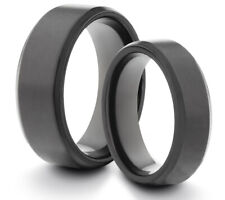 HIS & HERS 8MM/6MM Titanium Matte Black Comfort Fit Wedding Band TWO RING SET