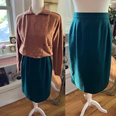 Vintage Worthington Women  Size 8 Green 100% Wool Lined Pencil Skirt Academia - Image 1 of 4