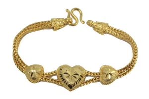 Lovely 7" Diamond-Cut Hearts Bracelet 24K Yellow Gold GP Thai Made GT54 - Picture 1 of 5