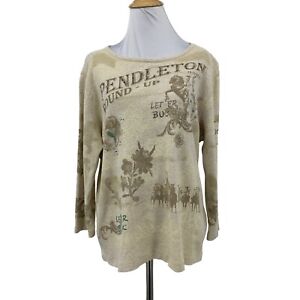 Vintage Pendleton Top Women XL Beige Embellished Western Graphic Quarter Sleeves