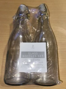 2 count glass bottles set 12oz with elastic cording & tags new sealed - Picture 1 of 6