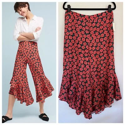 NWT Anthropologie ETT:TWA Virginie Wide Leg Ruffled Pants in Poppy Floral Print - Image 1 of 4