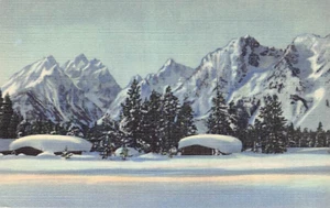 Postkarte WY: Winter in den Tetons, Wyoming, Vintage Leinen - Bild 1 von 2