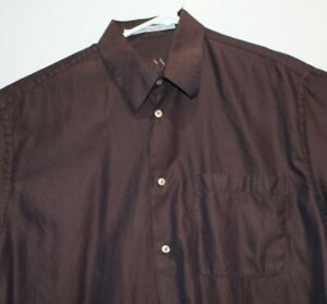 KM Krizia Mens Size 16 34 35 Brown Herringbone Cotton Chevron Button Up Shirt L