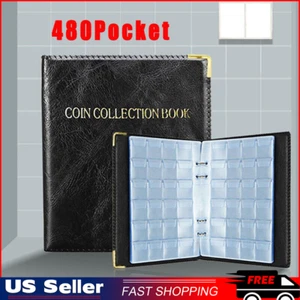480Pocket~ Coin Collection Storage Book Album Money Holder~Coins Folder Leather - Picture 1 of 6
