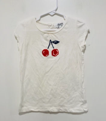 BONPOINT White 100% Cotton T-Shirt With Cherries Girls Size 3 Good Condition - Image 1 of 4