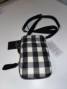 KATE SPADE CHELSEA NS DOUBLE ZIP PHONE CROSSBODY SHOULDER BAG GINGHAM NYLON GOLD - Picture 1 of 9