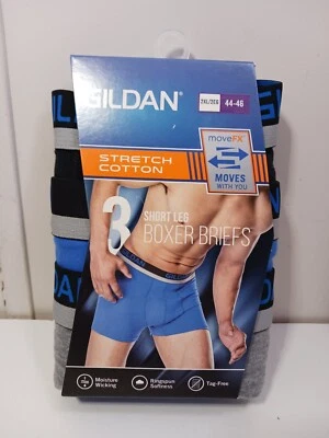 Gildan Stretch Cotton Mens Boxer Briefs 3 Pack Size 2XL 44-46 Gray Blue Black - Image 1 of 4