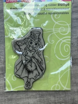 Stampendous Cling Rubber Stamp Girl in Dress With Clock Halloween Discontinued - Image 1 of 4