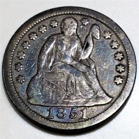 1851 Seated Liberty Dime Beautiful Coin Rare Date Cover