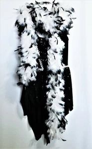 Ladies Black Dance Costume Dress High Low Skirt Size Small W Bonus Feather Boa - Picture 1 of 10