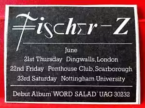 Fischer-Z UK Tour/Word Salad Vintage ORIG 1979 Press/Magazine ADVERT 3.5"x 2.5" - Imagen 1 de 3