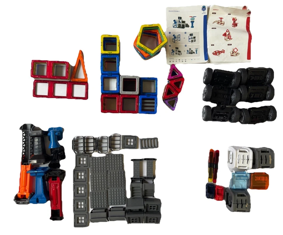 Magformers LOT Huge 204 Pieces Firefighters Police Car Wheelers Siren Figure - Image 1 of 4