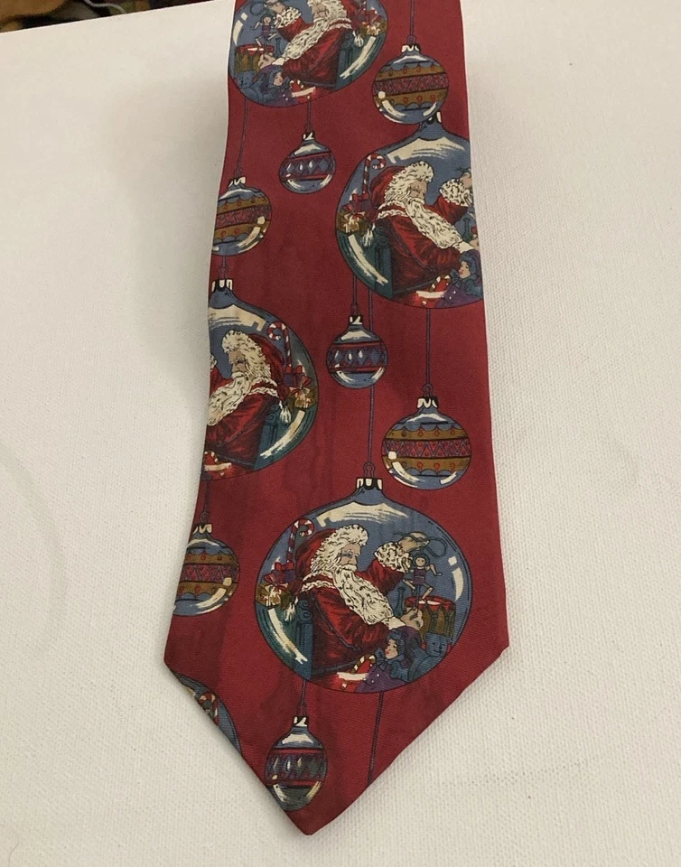 Corbata de Navidad de Papá Noel vintage borgoña clásicos de Cambridge 100 % seda Foto 1 de 4