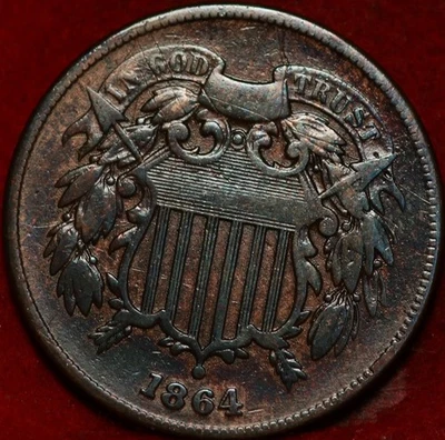 1864 Philadelphia Mint Copper Two Cent Coin - Image 1 of 2