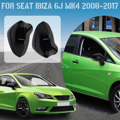 Tapas de cubierta de espejo retrovisor de puerta de ala negra brillante para Seat Ibiza 6J MK4 2008-2017 Foto 1 de 4