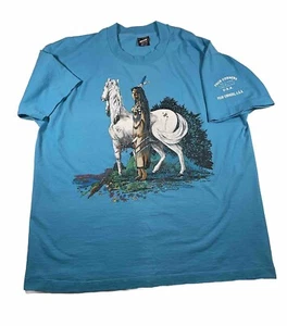 Vintage 90er Four Corners Indianer T-Shirt XL Ragt Tops Grafik Kunst blau USA - Bild 1 von 15