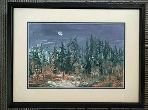 1998 Original Painting framed impressionism Landscape moon nocturne signed COA - Picture 1 of 10