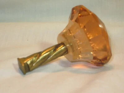 único exclusivo vidro facetado vintage *peça de alça de botão de latão rosa laranja - Imagem 1 de 4