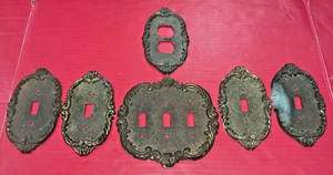 Vintage verziertes Messing Schalterplatten - Menge 6 - WIE BESEHEN - Bild 1 von 12