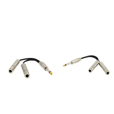 2x 6.35mm Mono Plug Male to Dual 1/4" 6.35mm Jack Female Splitter Cable 0.2m - Image 1 of 4