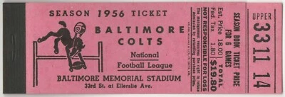 Boleto de temporada 1956 Baltimore Colts cubierta de folleto vacío cerveza National Bohemian Foto 1 de 2
