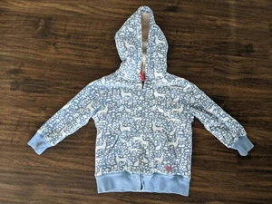 Size 6 7 Mini Boden Deer Winter Forest Blue Girl Jacket Hoodie Coat - Picture 1 of 5
