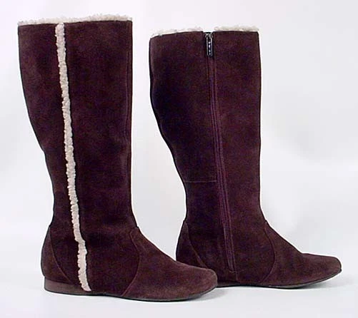 Nuevo COLIN STUART Mujer Hasta la Rodilla Marrón Gamuza Cremallera Lateral Piel Bota Plana Zapato Talla 8 M Foto 1 de 1