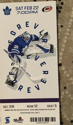 David Ayres Carolina Hurricanes Toronto Maple Leafs Feb 22, 2020 Ticket Stub Cover