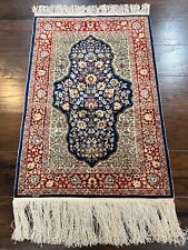 Authentic Silk Turkish Hereke Rug 2x3 ft with Signature Wonderful Floral Blue