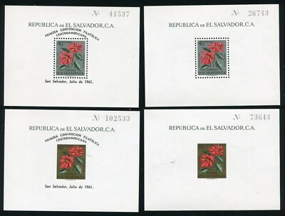 Folhas de lembrança de selo floral Poinsétia 1960 El Salvador 718,718a,C192a - Imagem 1 de 4