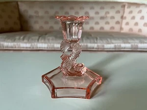 Vintage ROSA KOI FISCH einzelner Glas KERZENSTÄNDER 4" x 3,75" - Bild 1 von 8