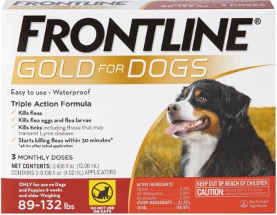 Frontline Plus Gold Dogs 89-132 lbs | 100% Genuine US EPA Approve !!! | 3 doses