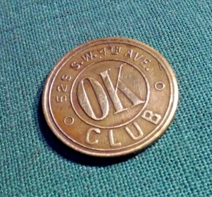 Portland OR OK Club Vintage Trade or Member Brass Token w/ Address - Picture 1 of 3