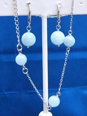 Juego de brazalete y pendientes estación aguamarina en rodio sobre ley, 30,30 ctw Foto 1 de 4