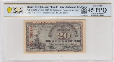 Mexico Rev / Estado Libre y Soberano  P#S878 M2809 1915 20 Cent. PCGS Ch XF45PPQ - Image 1 of 2