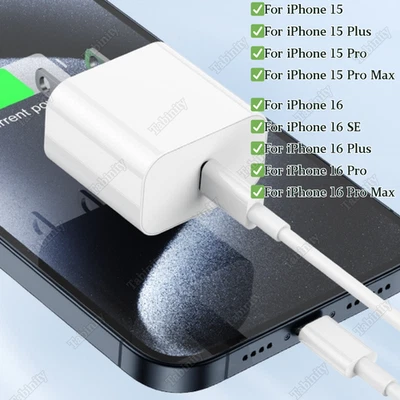 For iPhone 15 16 Plus Pro 16 SE PD 20W USB C Type C Fast Charger Adapter Cable - Image 1 of 4