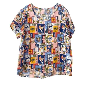C&C California 100% Linen Top Patchwork Parrot Leopard Tropical Lemon Print XL - Picture 1 of 6